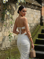 Set 3 piezas color sólido con top burbuja + falda plisada