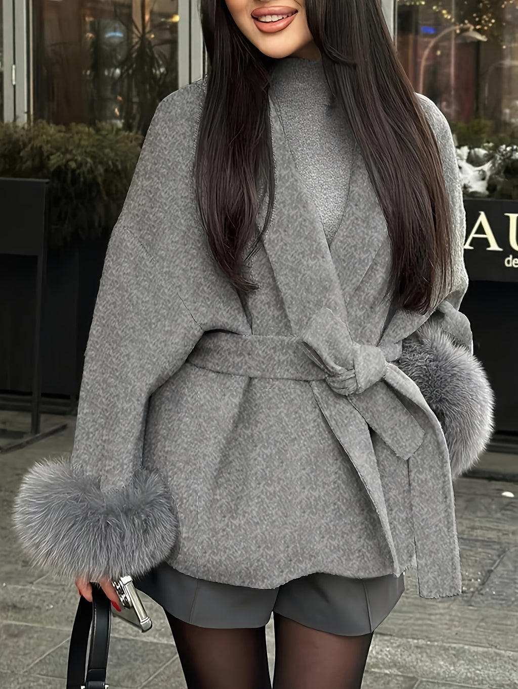 Abrigo kimono con cinturón