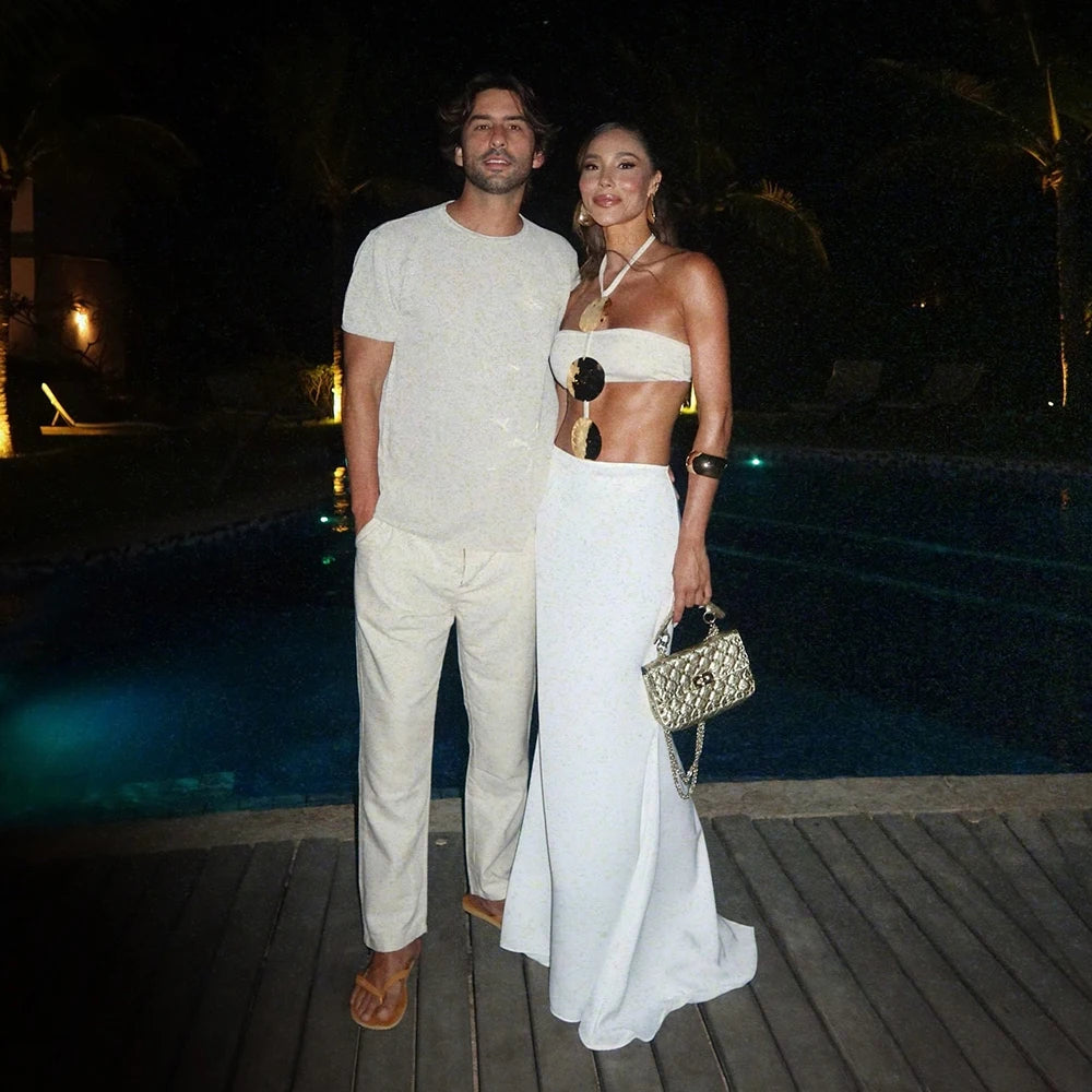 Bikini Blanco 2 Piezas + Vestido de Malla