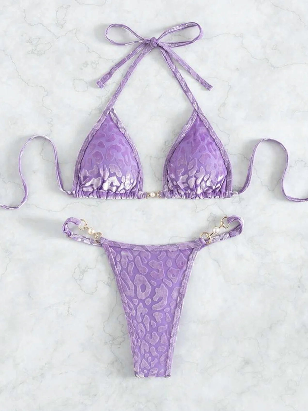 Micro Bikini Rosa Brillante Efecto PU – Sexy para Playa