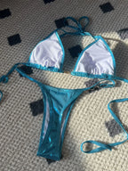 Micro Bikini Rosa Brillante Efecto PU – Sexy para Playa