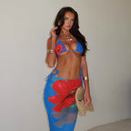 Bikini Floral Azul 3 Piezas · Estilo Sexy
