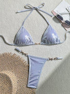 Micro Bikini Rosa Brillante Efecto PU – Sexy para Playa