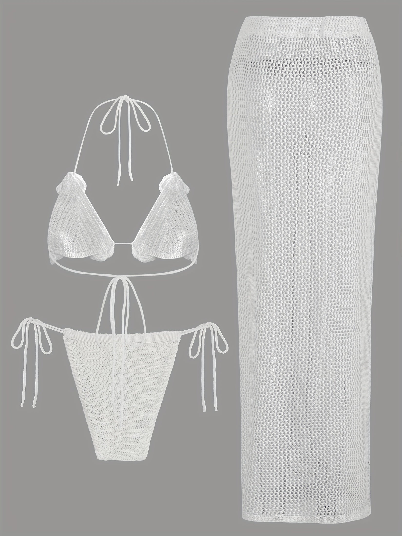 Bikini blanco con encaje y falda larga