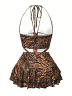 Conjunto Halter Animal Print – Top y Falda de Tiro Bajo Estilo Sexy