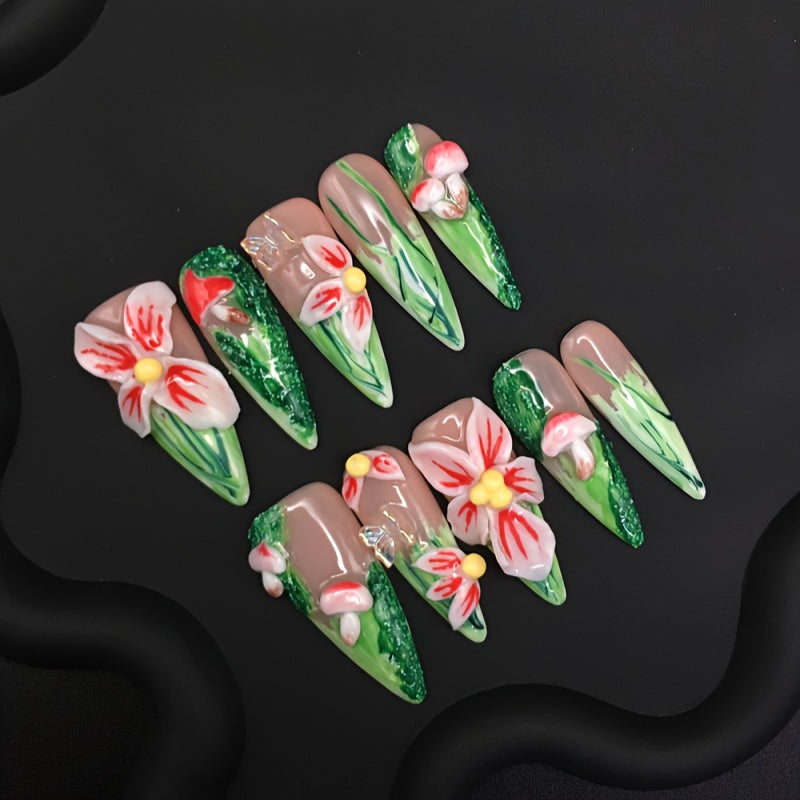 Uñas postizas 3D flores + hongos