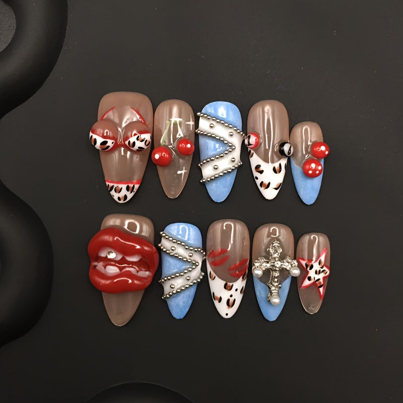 Uñas postizas 3D labios exagerados – Forma almendra