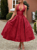 Vestido Largo Estilo Francés con Escote Profundo y Lazada – Elegante para Eventos