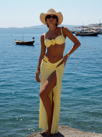 Bikini amarillo limón con flores 3D