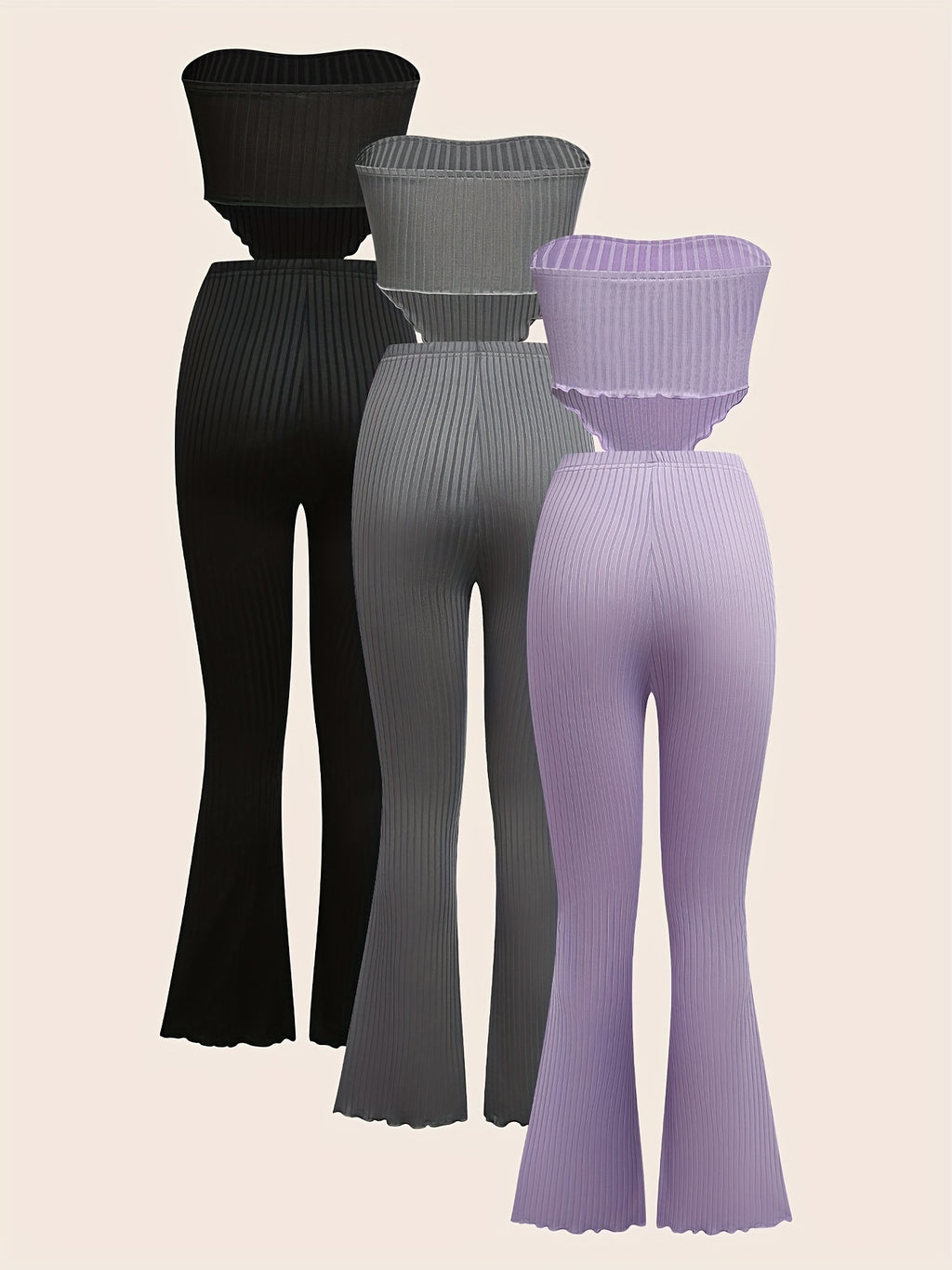 Set 3 Piezas · Top Strapless + Pantalón Acampanado