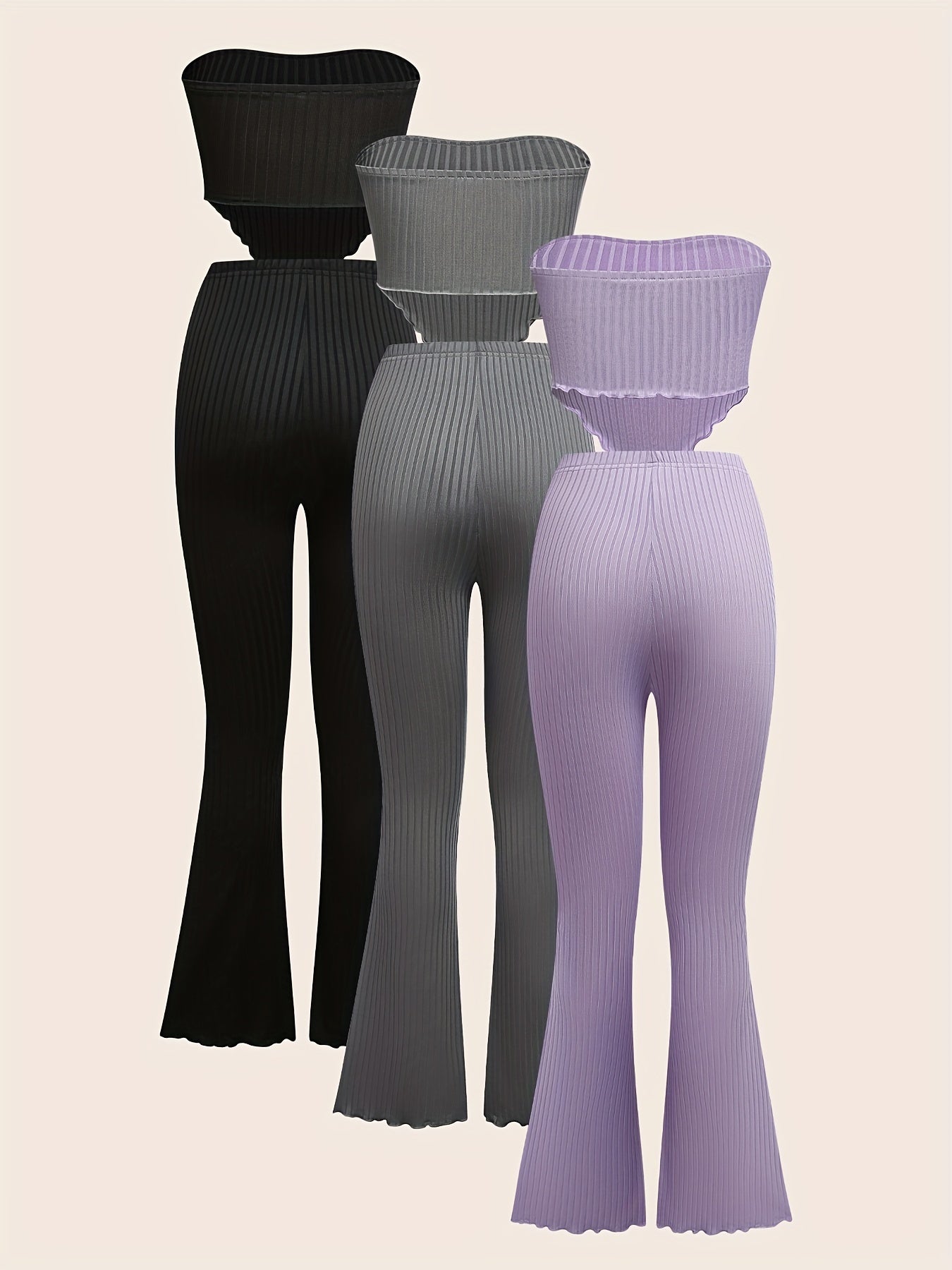 Set 3 Piezas · Top Strapless + Pantalón Acampanado