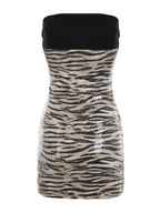 Vestido Strapless con Lentejuelas y Estampado Cebra – Look de Fiesta