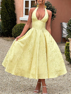 Vestido Largo Estilo Francés con Escote Profundo y Lazada – Elegante para Eventos