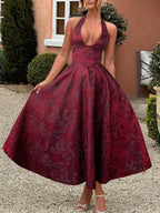 Vestido Largo Estilo Francés con Escote Profundo y Lazada – Elegante para Eventos