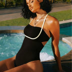 Bañador de Una Pieza Bicolor – Café & Amarillo Estilo Vacaciones