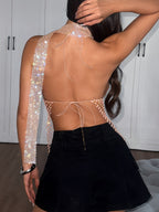 Set sexy de dos piezas con top de tiras estilo halter