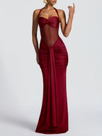 Vestido Largo Halter de Malla Plisada – Elegante, Sensual y Sofisticado