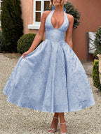 Vestido Largo Estilo Francés con Escote Profundo y Lazada – Elegante para Eventos