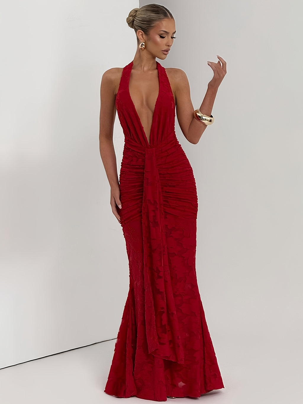 Vestido Sirena con Escote Profundo y Espalda Abierta – Elegante para Bodas & Eventos