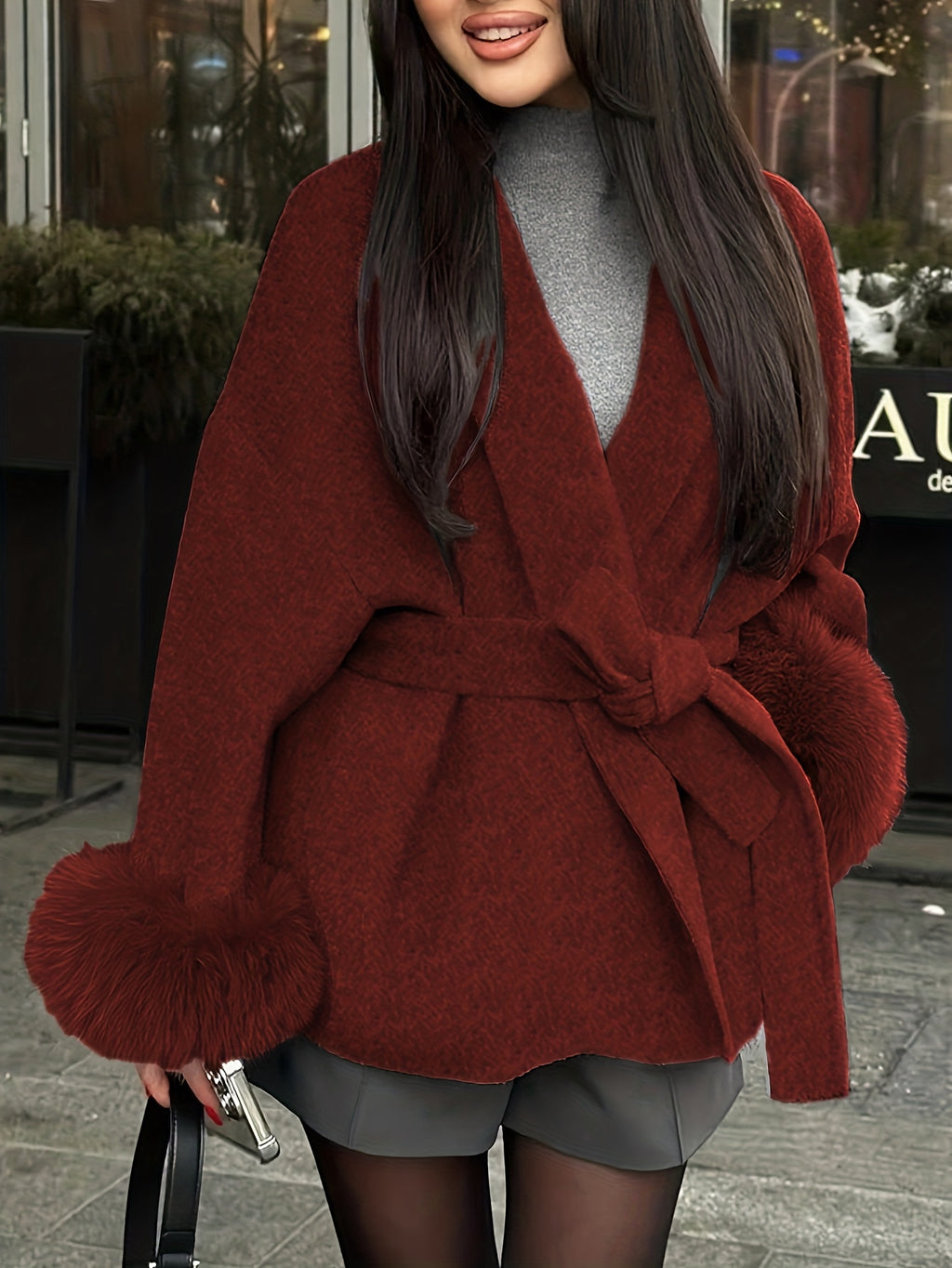 Abrigo kimono con cinturón