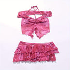 Conjunto Playero Estampado · Top de Tirantes + Falda con Volantes