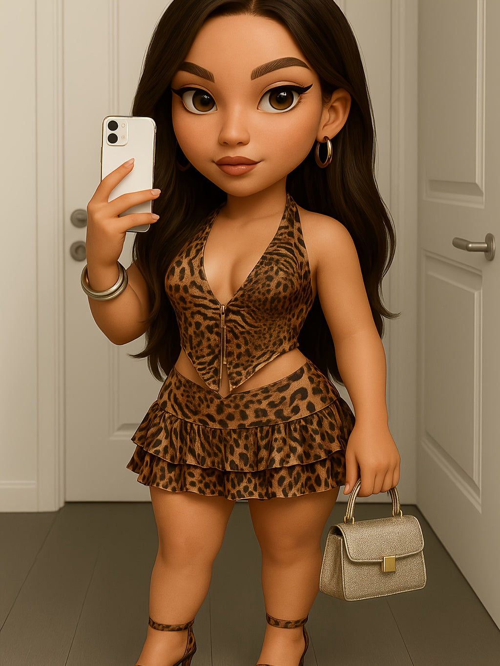 Conjunto Halter Animal Print – Top y Falda de Tiro Bajo Estilo Sexy