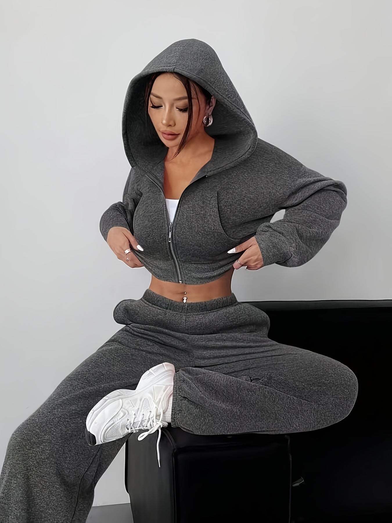 Conjunto de sudadera corta con cremallera