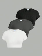 Set de 3 piezas – Camiseta corta + falda/pantalón (navel exposed)