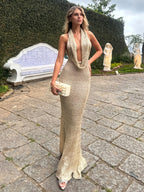 Vestido largo con espalda descubierta, cuello halter