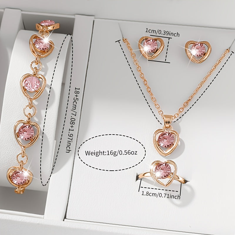 Set Reloj Cuadrado y Joyas para Mujer - 6 Piezas con Collar Corazón