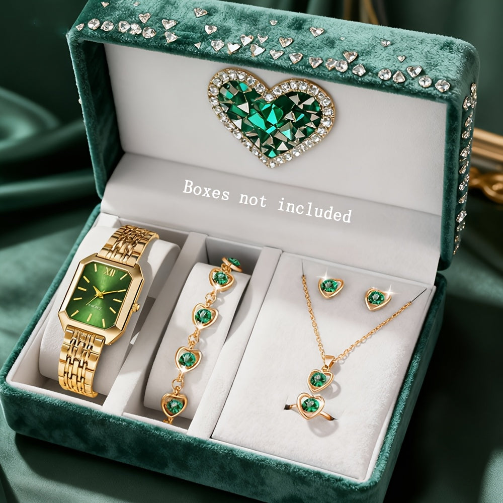 Set Reloj Cuadrado y Joyas para Mujer - 6 Piezas Elegantes