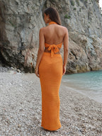 Top strapless calado + falda alta