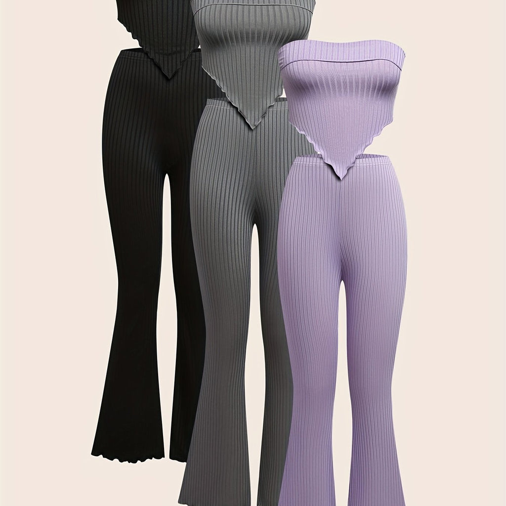 Set 3 Piezas · Top Strapless + Pantalón Acampanado