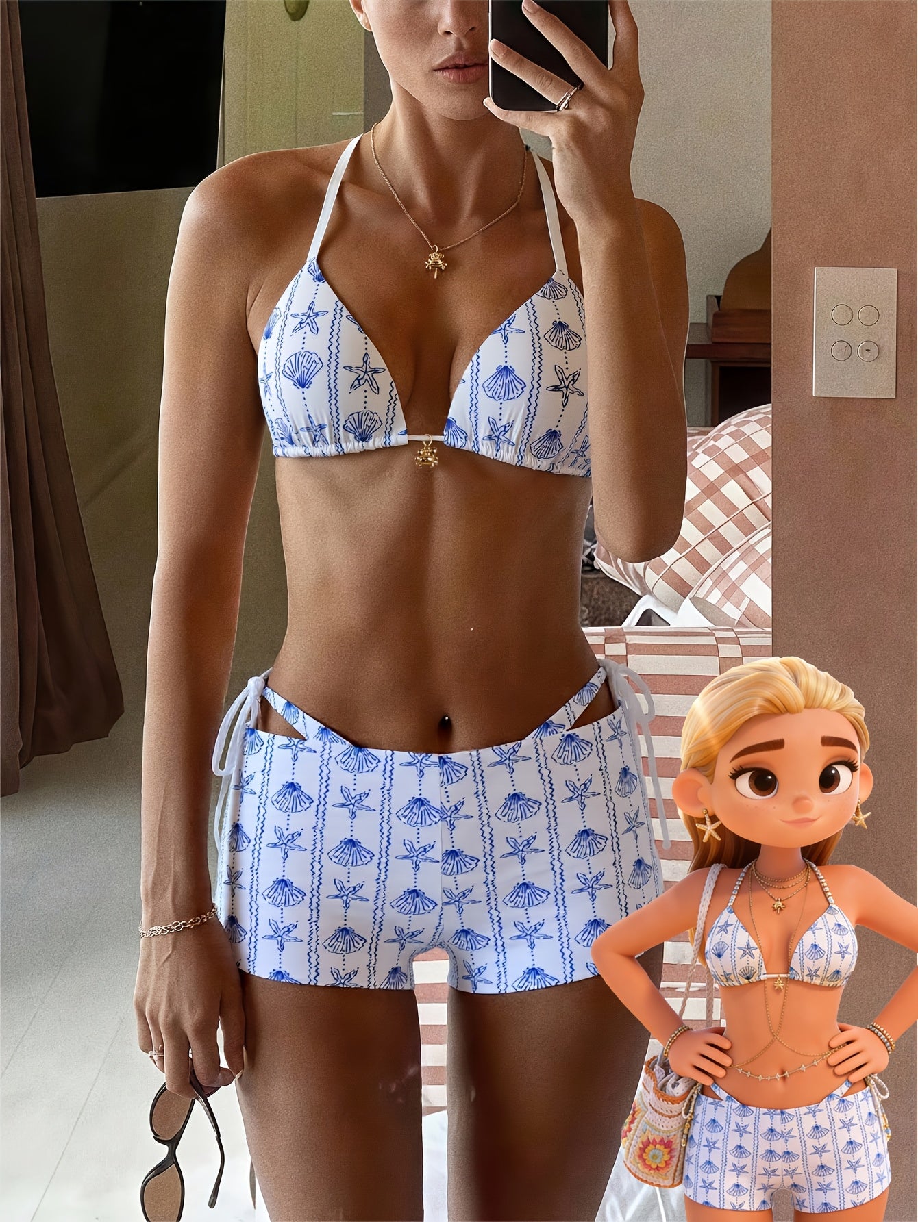 Bikini de tres piezas estilo isla tropical