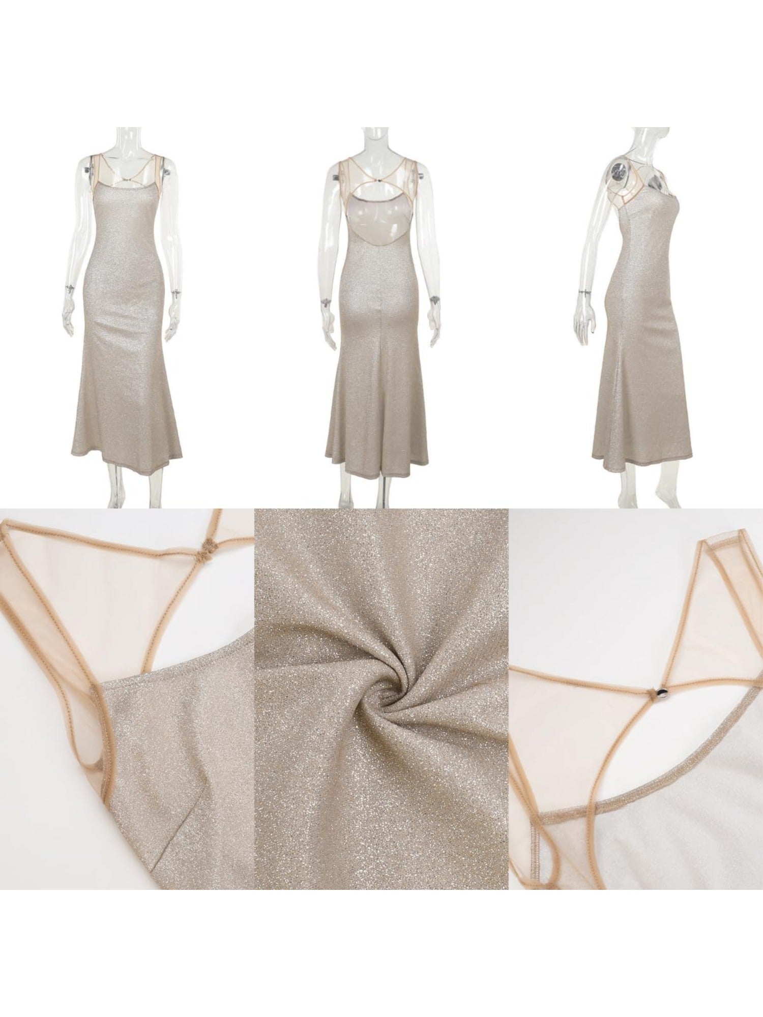 Vestido Largo Ajustado de Malla Brillante – Elegante, Sexy y con Espalda Descubierta