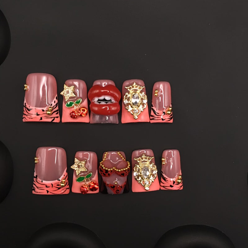 Uñas postizas 3D estilo bikini labios cereza