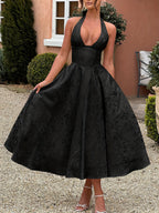 Vestido Largo Estilo Francés con Escote Profundo y Lazada – Elegante para Eventos