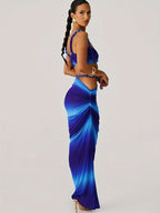 Set 2 Piezas Halter con Espalda Descubierta – Top Corto + Falda Ajustada