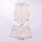 Conjunto Deportivo 2 Piezas · Chaleco con Cremallera + Shorts de Cintura Alta